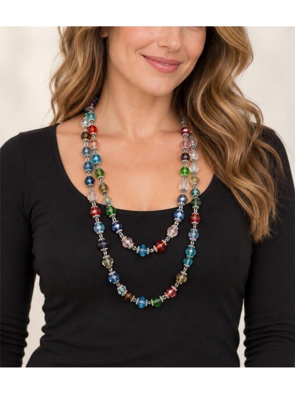 60” Multicolor Faceted Glass Rondelle Station Opera Necklace Premier Designs